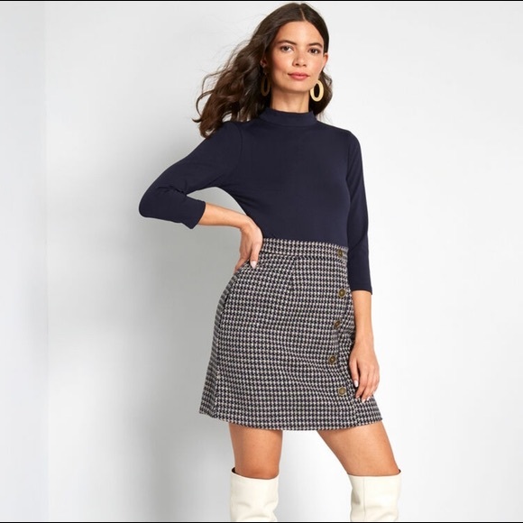 Modcloth Dresses & Skirts - ModCloth Navy Tweed Plaid Partners in Poise Twofer Dress NWT Size Medium